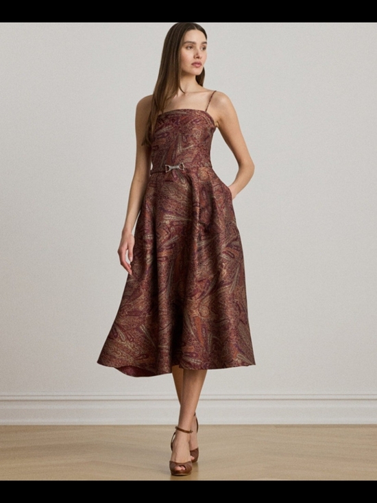 Lauren Ralph Lauren Dresses & Skirts - Lauren Ralph Lauren Burgundy Paisley Belted Cocktail Dress
